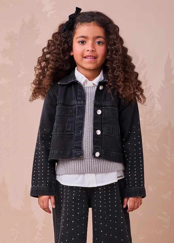 JAQUETA JEANS PRETA COM STRASS