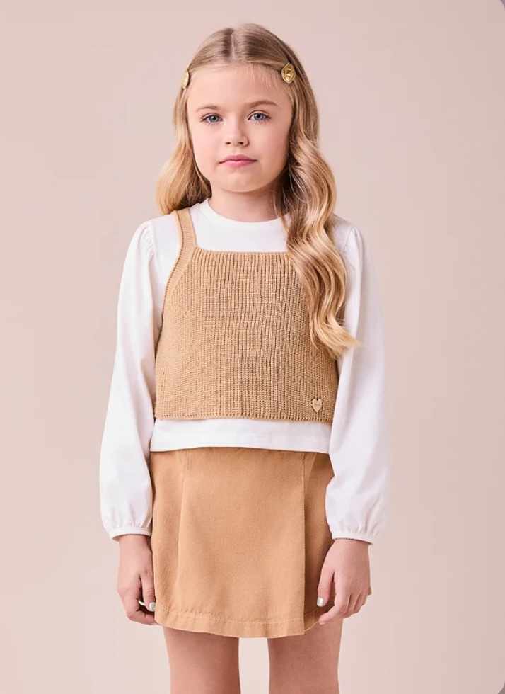 BLUSA MANGA LONGA COM TOP DE TRICOT