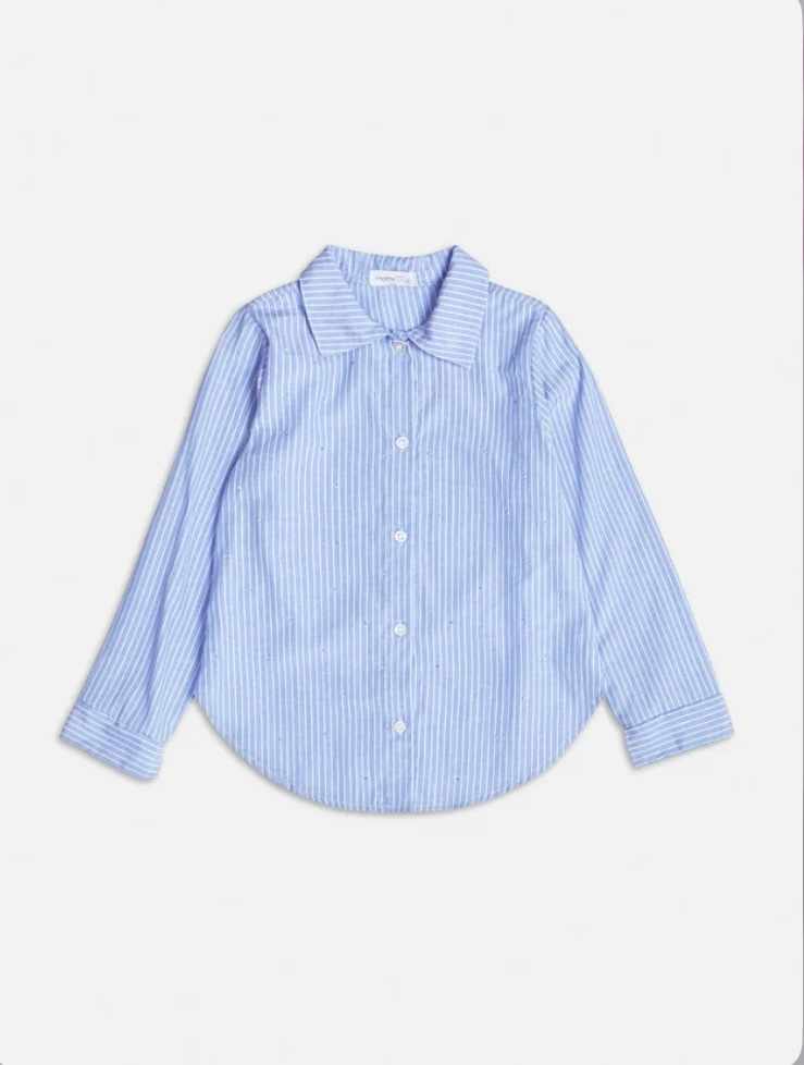 CAMISA AZUL LISTRADA COM STRASS