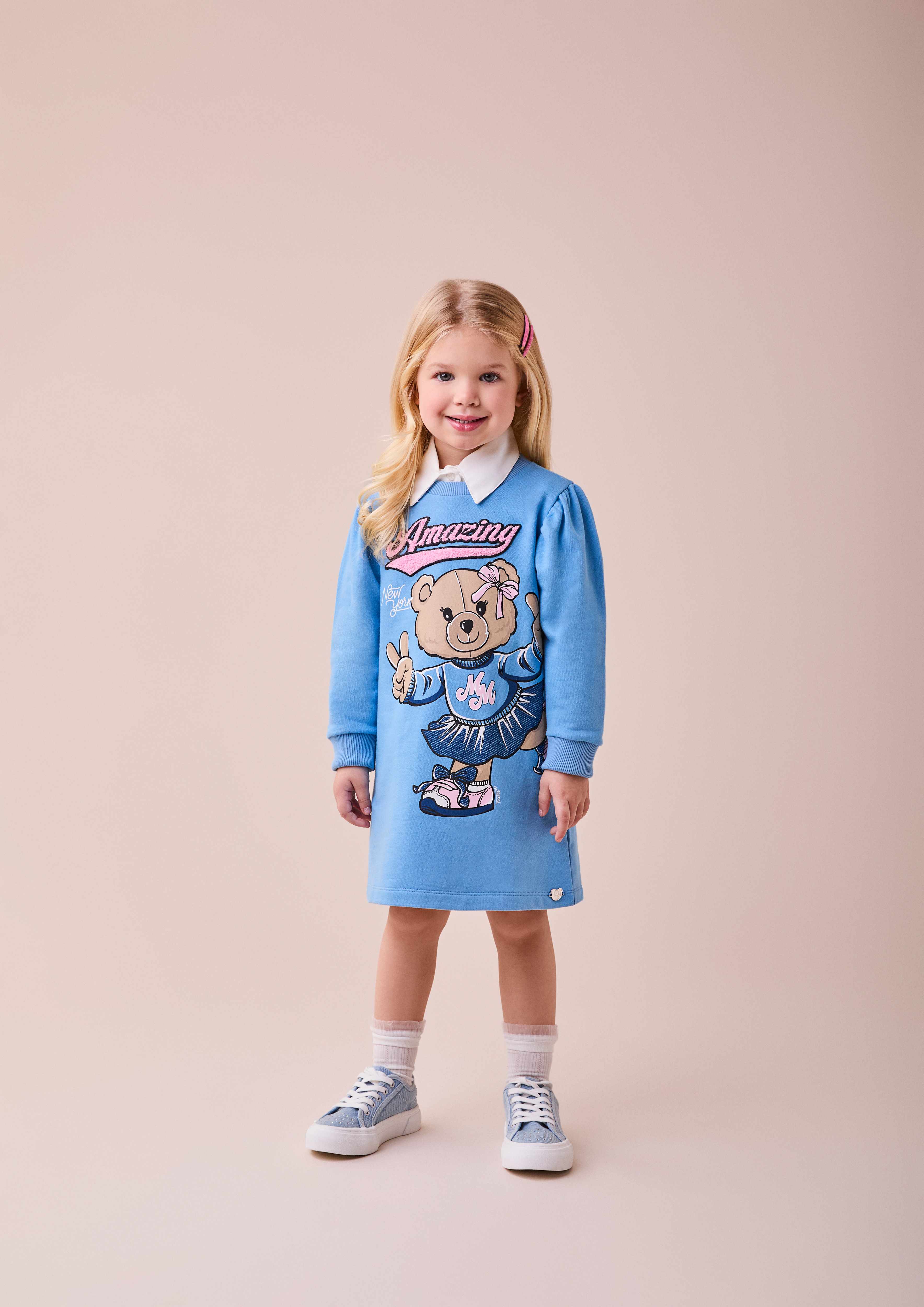 VESTIDO AZUL COM PATCH DE URSINHA