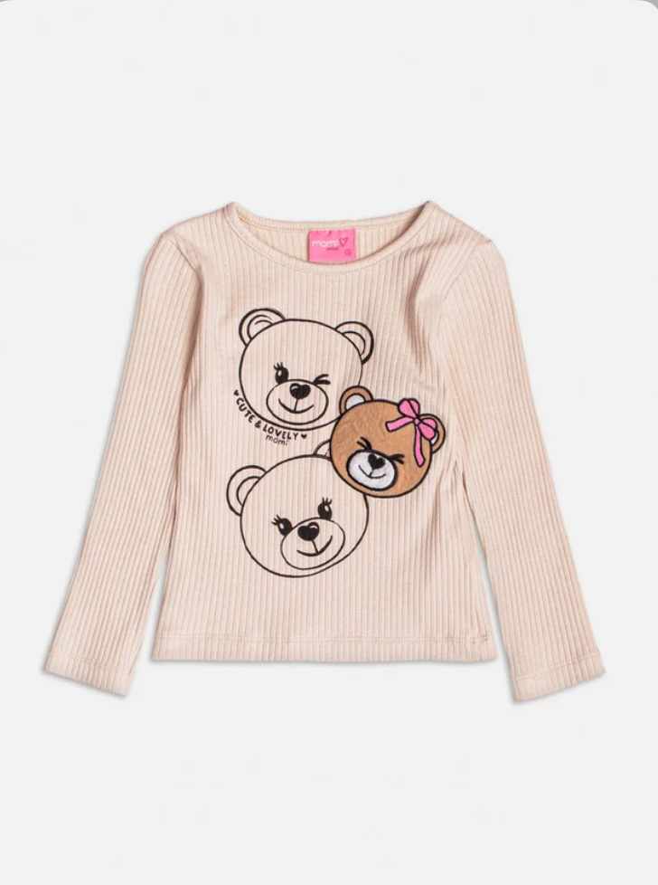 BLUSA CANELADA BEGE COM PATCH DE URSINHA