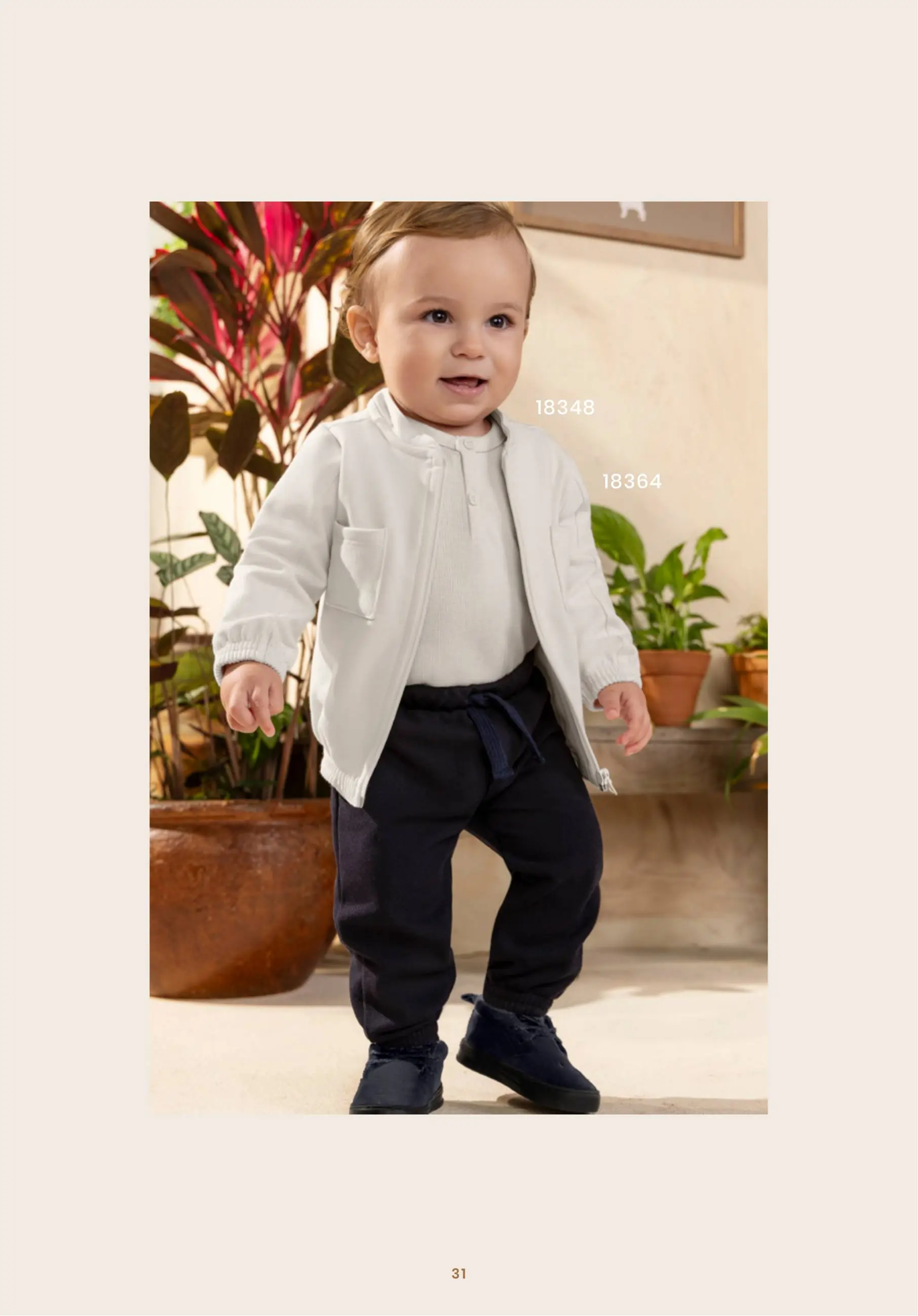 Conjunto Bebê Jaqueta Branca Zíper, Camiseta e Calça Azul Marinho