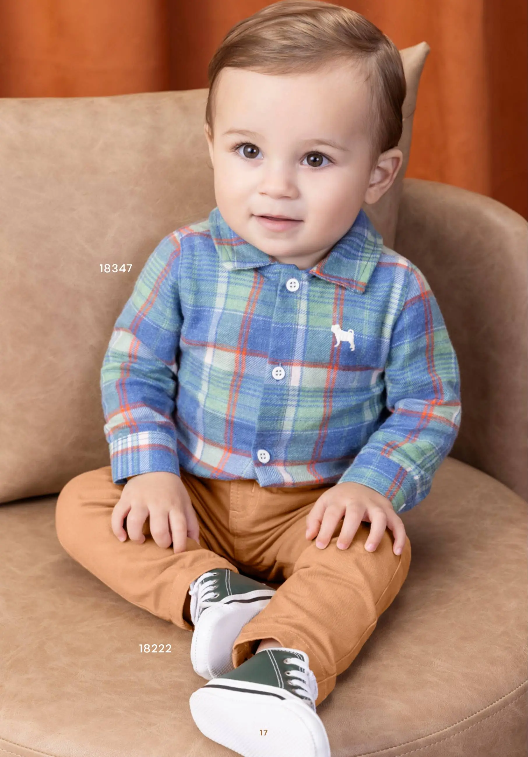 Conjunto Bebê Camisa Xadrez, Calça Caramelo