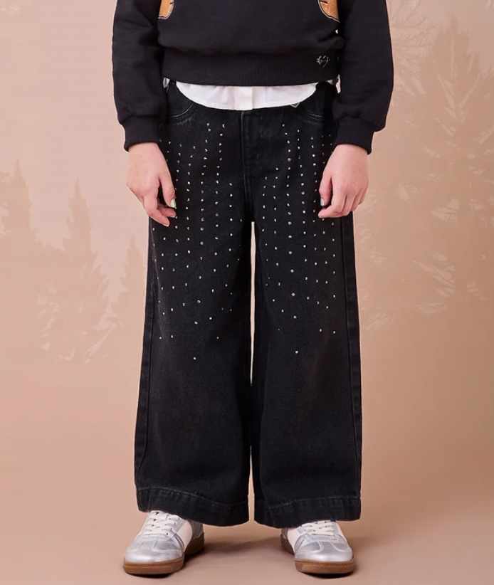 CALÇA JEANS PRETA COM STRASS