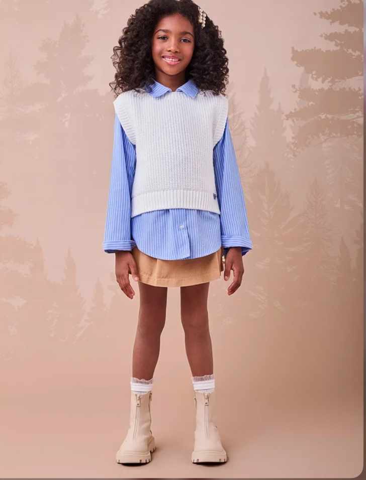 CAMISA AZUL LISTRADA COM STRASS