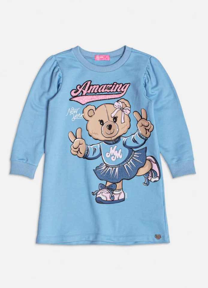 VESTIDO AZUL COM PATCH DE URSINHA